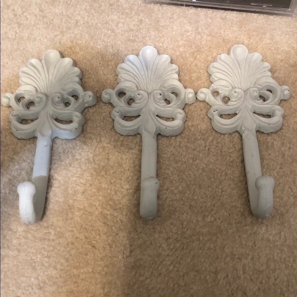 Wall Decor Hooks -metal painted white (three matching hooks)